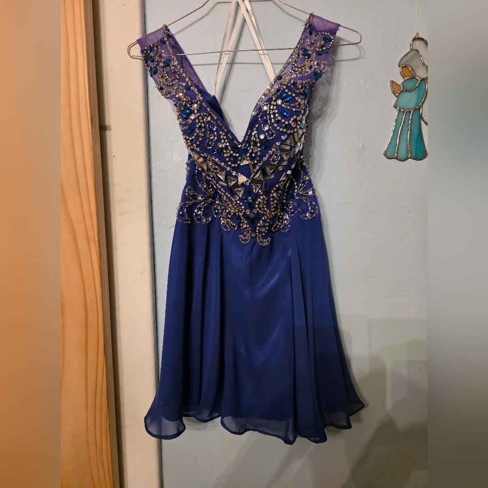 GLS by Gloria Hocoming/ Cocktail Dress. Size Small. Royal Blue With Hand Beading